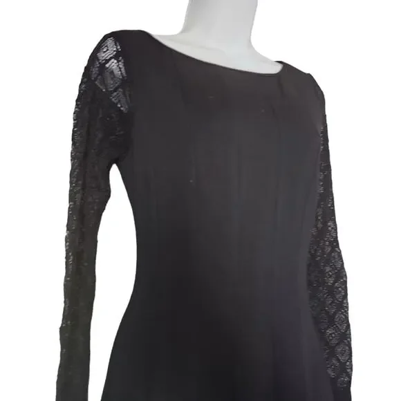 Catherine Malandrino Dress Size 4 Black Lace Long Sleeves Fit & Flare - Picture 4 of 9
